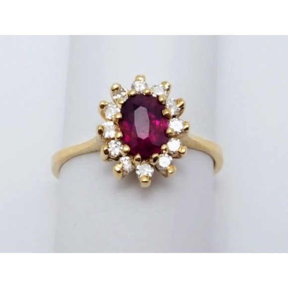 Elegant 14K Karat Solid Yellow Gold Designer Oval Ruby & Diamond Ring Size 5 - Picture 4 of 16